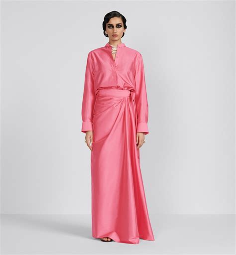 Long Wrap Skirt Indy Pink Lightweight Silk Shantung 